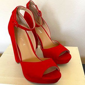 Reeta Block-Heel Platform Sandals- Red